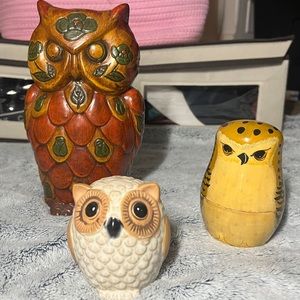 Bundle Owl Glass & Wood Home Decor